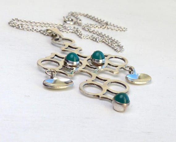 Vintage Finland 830 Solid silver Chrysoprase Neck… - image 4