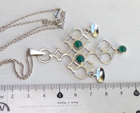 Vintage Finland 830 Solid silver Chrysoprase Neck… - image 9
