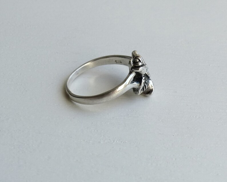 Vintage 925 Sterling Silver Flower Ring Rose ring size 7.5 Blossom Ring Floral Ring Leaf Ring flower jewelry