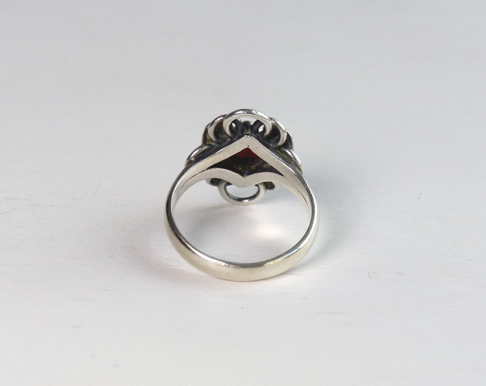 G Henry Hoppe Denmark 830 Solid Silver Red Coral Ring Mid