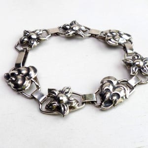 Victor Janson Sweden Sterling silver Floral panel Bracelet Nordic flower leaf Design Bracelet 1950 vintage Swedish Scandinavian jewelry