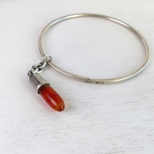 Ole Waldemar Jacobsen Danish Modernist Sterling Silver Carnelian Charm bangle bracelet Rare Designer vintage Denmark Scandinavian jewelry