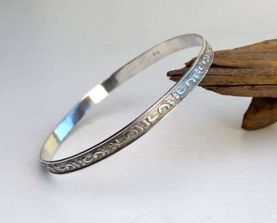 Vintage 830 Solid silver Bangle bracelet textured… - image 7