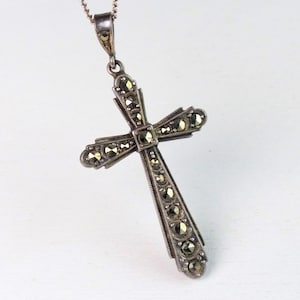 Pendentif Croix En Argent 925 Avec Marcassites - Idéal Cadeau - Occasion Bon état