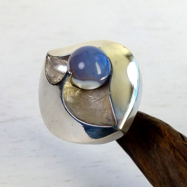 Matti Hyvärinen Finland Bague moderniste en argent sterling 925 H 1972 bague structurelle avec boule taille 6,25 bijoux scandinaves finlandais vintage