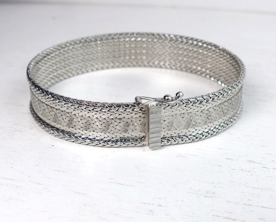 Vintage Solid Silver 835 Woven chain bracelet wid… - image 2