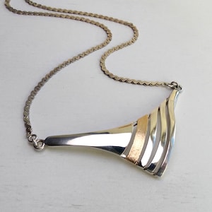 Gunnar Werner 18K Gold & Sterling silver Modernist necklace Swedish Designer V Necklace vintage Sweden Scandinavian Jewelry choker necklace