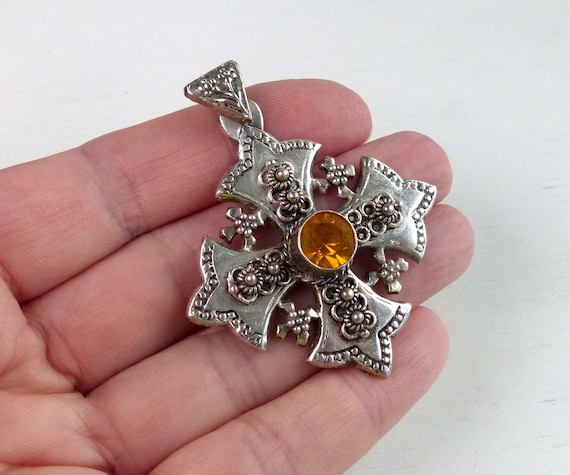 Vintage Jerusalem 900 Solid silver cross heavy 17… - image 3