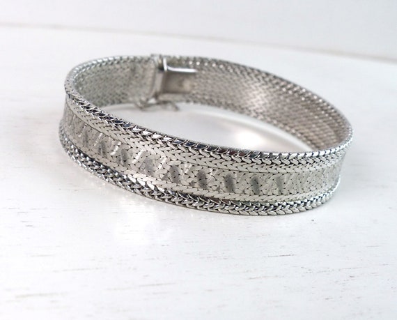 Vintage Solid Silver 835 Woven chain bracelet wid… - image 1