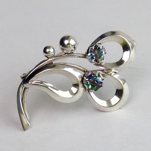 Vintage Hermann Siersbol Denmark Sterling silver brooch gemstone brooch Floral Leaf MCM  jewelry Danish Scandinavian jewelry Pin