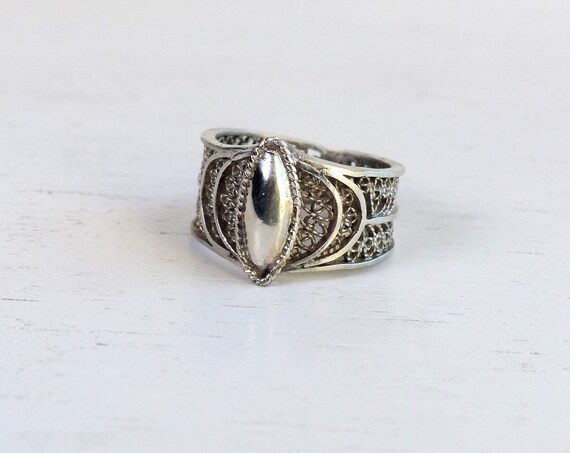 Vintage sterling silver filigree ring Handcrafted… - image 1