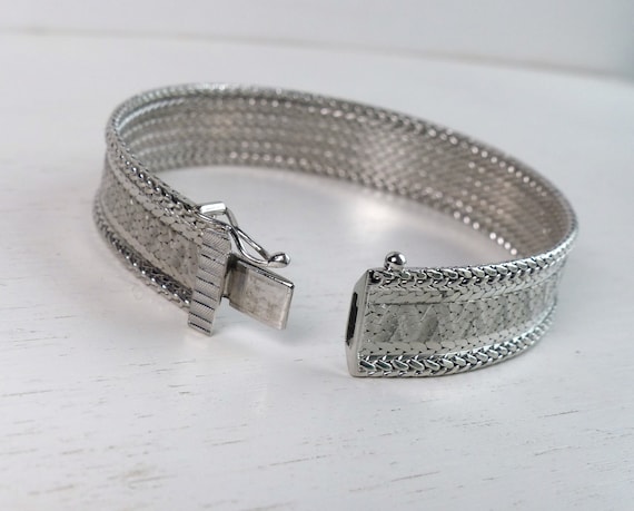 Vintage Solid Silver 835 Woven chain bracelet wid… - image 3
