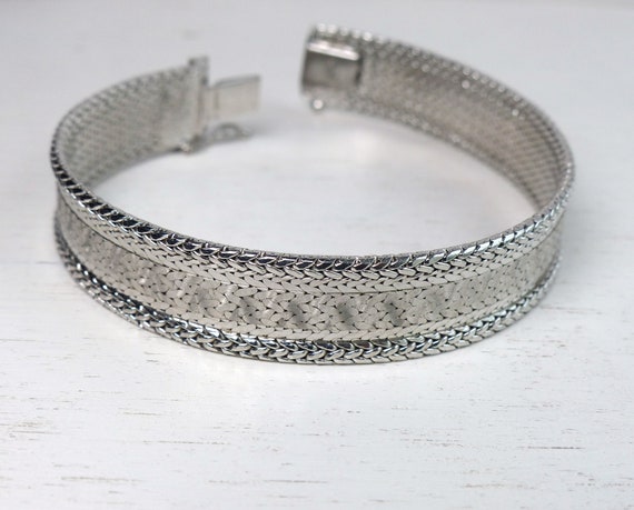 Vintage Solid Silver 835 Woven chain bracelet wid… - image 4