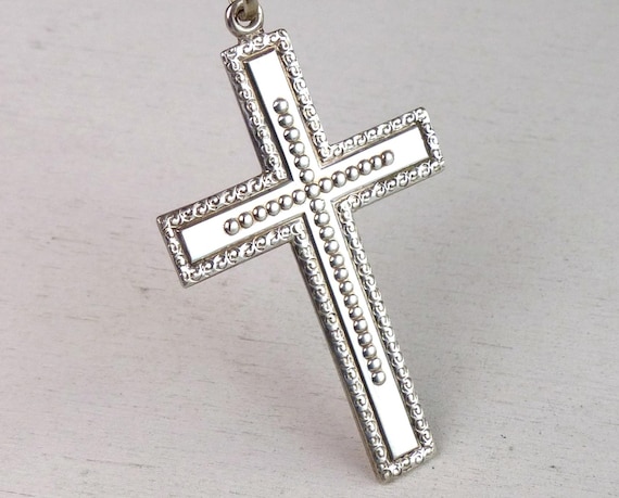 Vintage 835 solid silver large ornate cross 2 inc… - image 1
