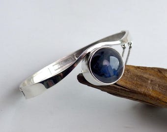 Bengt Hallberg Sweden Sterling silver Spectrolite Bracelet Modernist Bangle vintage Swedish Scandinavian jewelry