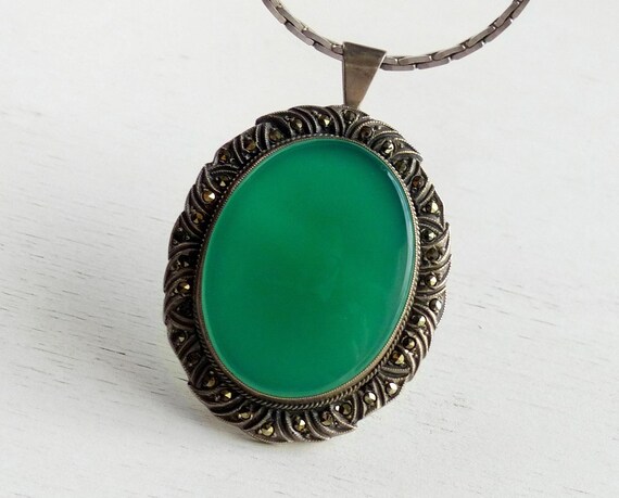 Large Amef 835 Solid silver Chrysoprase Modernist… - image 2