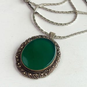 Large Amef 835 Solid silver Chrysoprase Modernist necklace 22grams Friedrich Speidel Mid Century modern vintage Scandinavian Germany jewelry