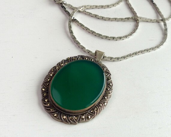 Large Amef 835 Solid silver Chrysoprase Modernist… - image 3