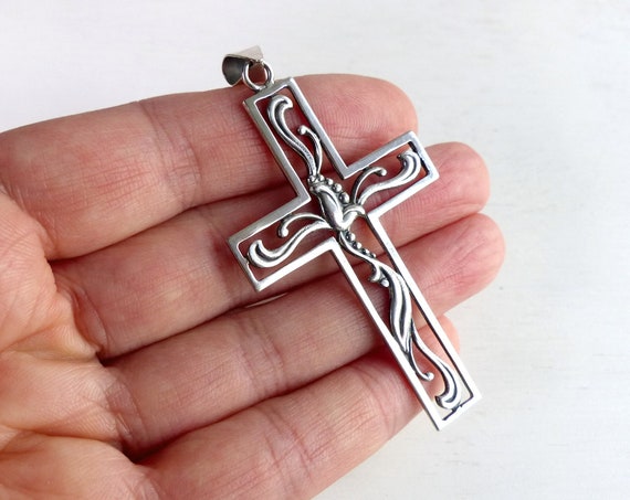 Large Vintage ORRICA Denmark 830S Solid Silver Modernist Cross