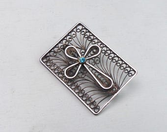 Antique Sweden Import Sterling silver filigree brooch Cross brooch pin vintage Norway jewellery religious Scandinavian jewelry