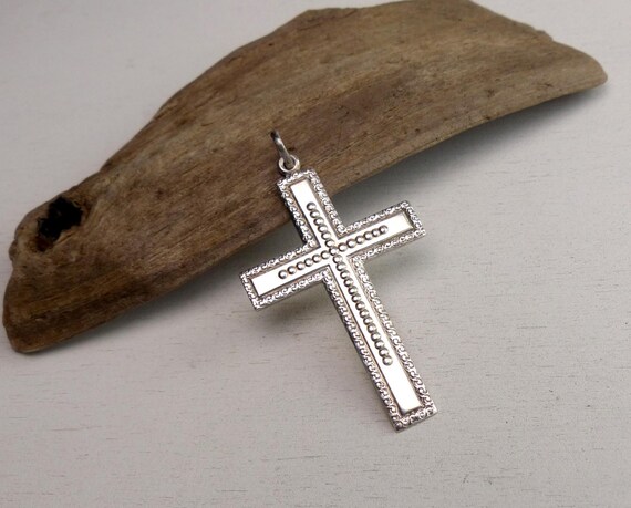 Vintage 835 solid silver large ornate cross 2 inc… - image 2