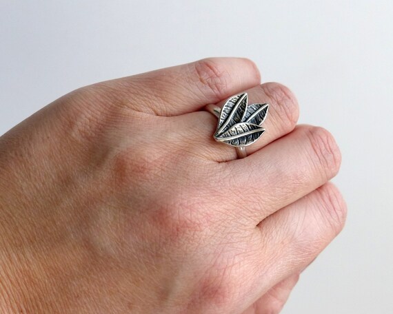 Sterling Silver 925 Leaf Ring Three Leaf Ring Triple Leaf