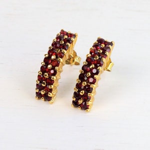 Vintage sterlingzilveren boho granaat vergulde oorknopjes Scandinavische sieraden granaat sieraden