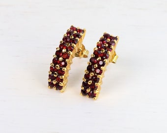 Vintage Sterling silver Bohemian Garnet Gold Plated stud Earrings Scandinavian jewelry Garnet Jewelry