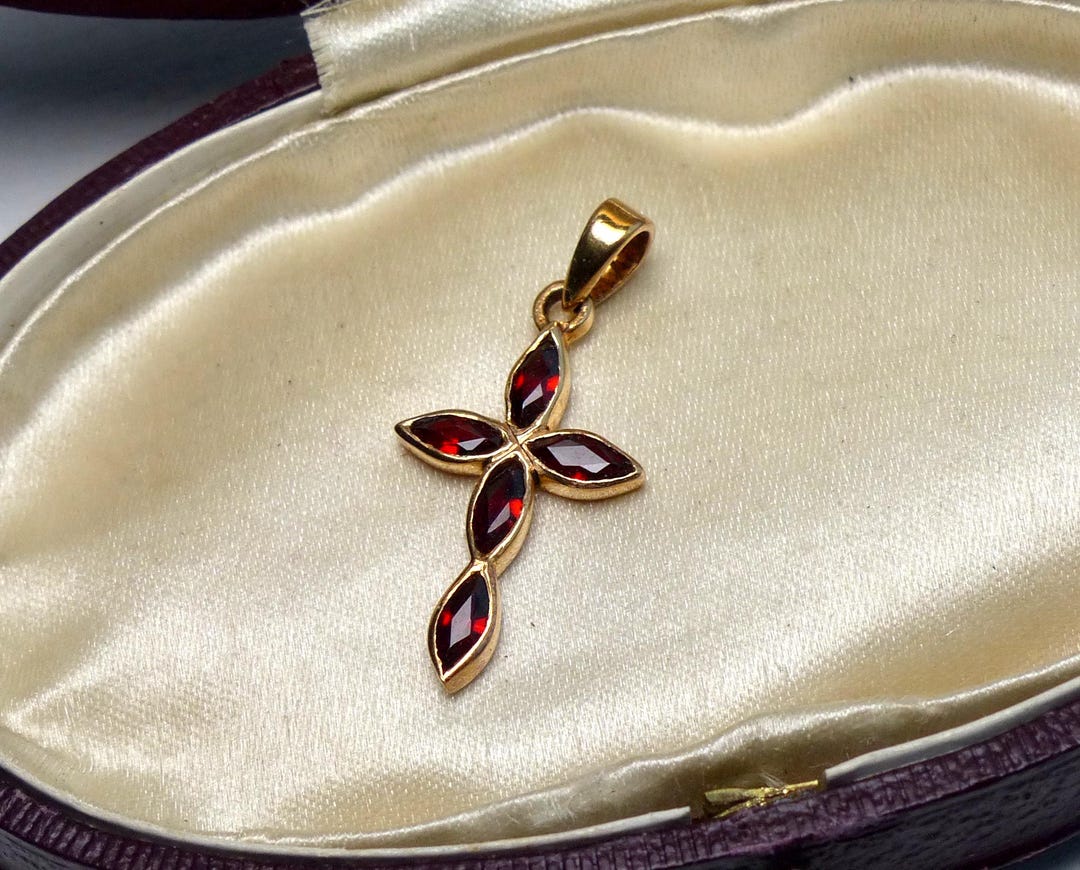 Vintage Garnet Sterling Silver Cross Pendant Hallmarked - Etsy