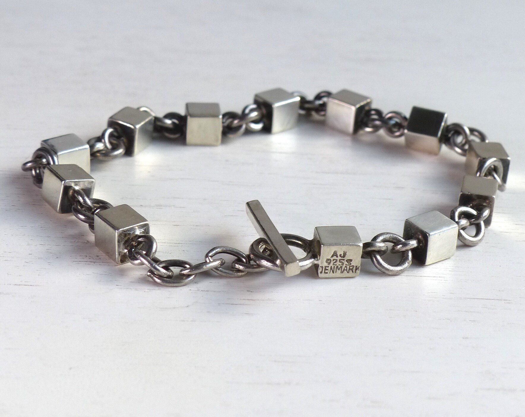 Arne Johansen Danish Sterling Silver Modernist Block Bracelet Cube 