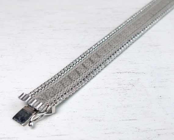 Vintage Solid Silver 835 Woven chain bracelet wid… - image 7