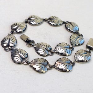 Erik Svane Sweden Sterling silver Leaf panel bracelet Mid century modern leaves Design Links bracelet vintage Swedish Scandinavian jewelry
