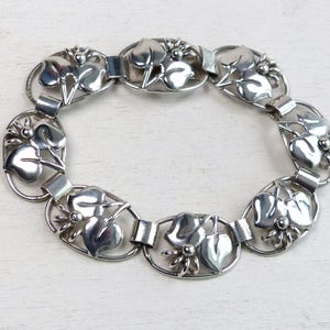 Vintage Lundquist Sweden Sterling silver Floral panel Bracelet Nordic flower leaf Design Links Bracelet 1949 Swedish Scandinavian jewelry