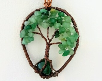 Nephrite jade necklace, Wire Tree of Life, Bonsai Pendant, stone wire jewelry, Twisted gemstone