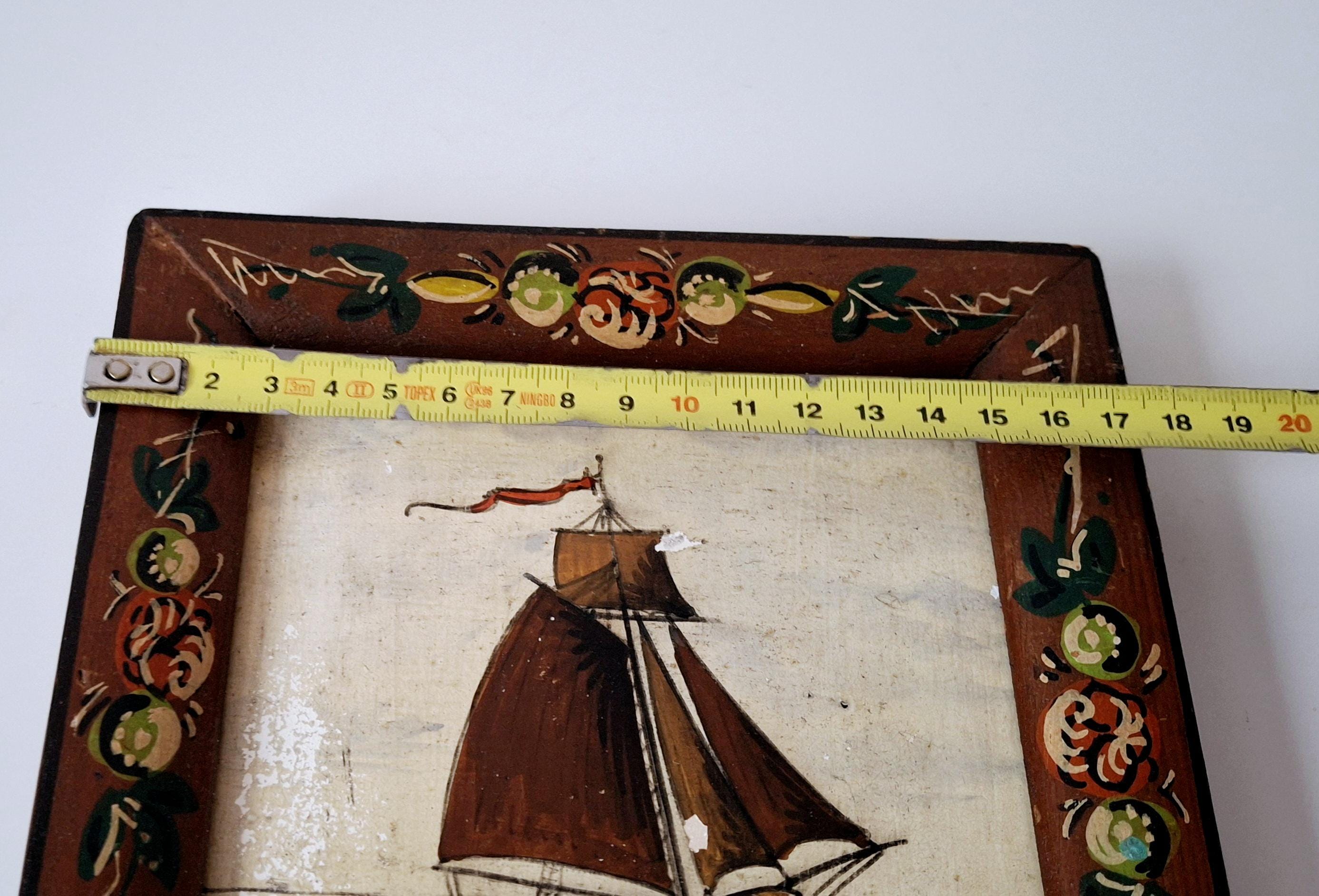 デルフト焼き タイル P5157 オランダ タイル 陶板画 帆船図 飾額 木製