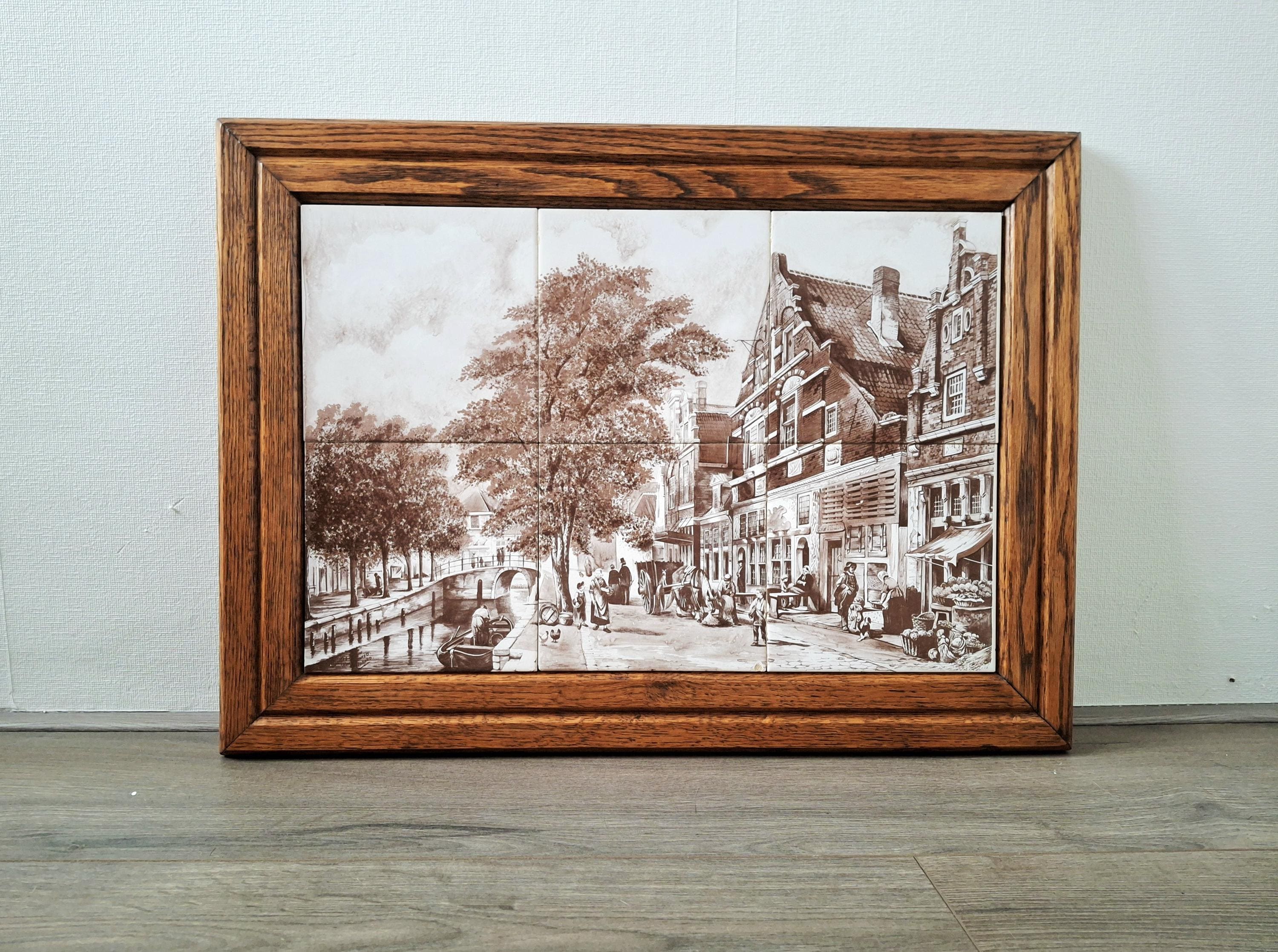 タイル 壁掛け 額絵　オランダ デルフトタイルパネル、オランダ製額装陶器アート - Etsy 日本