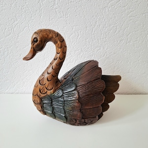 Vintage hand carved wooden swan figurine