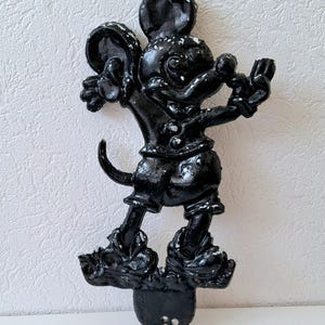 Vintage Musse Pigg-stil gjutjärnsunderlägg, svartmålad vägg- eller köksdekoration