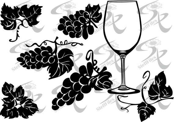 Download Grapes Wine Glass Svg Collection Silhouette Leaves Etsy