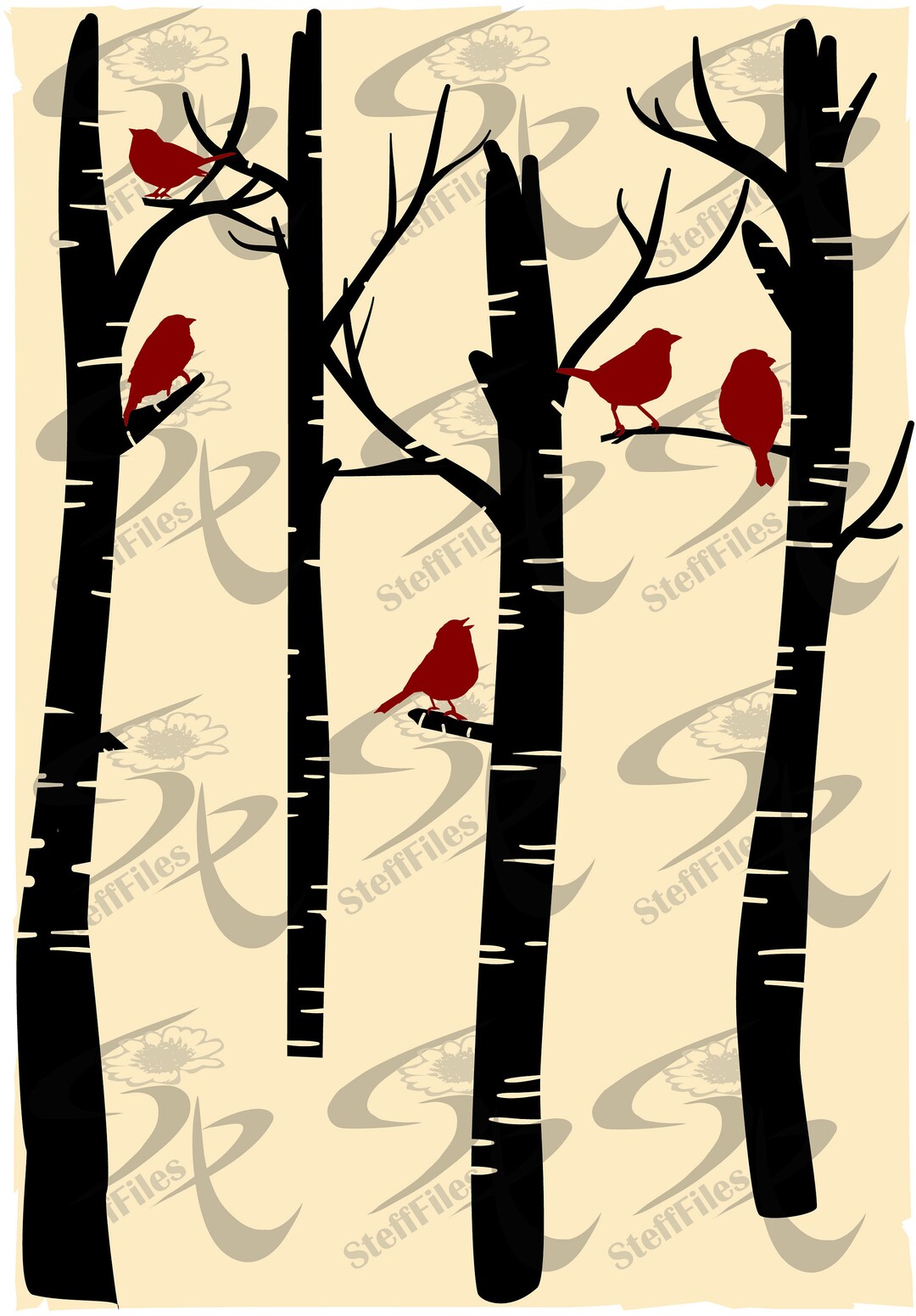 Birch Forest Birds Svg, Birch Trees Bird SVG, Download, Cut File for