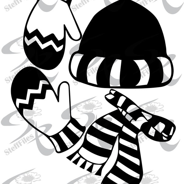 SCARF GLOVES HAT on child svg, hat gloves scarves clipart, dxf, ai, png, eps, jpg, Silhouette, Download files, Digital, graphical