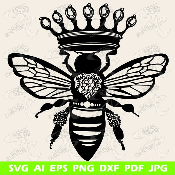 BEE QUEEN CROWN svg, silhouettes, svg, dxf, eps, ai, png, jpg, clipart, graphical image, Art Print, bee svg, crown svg