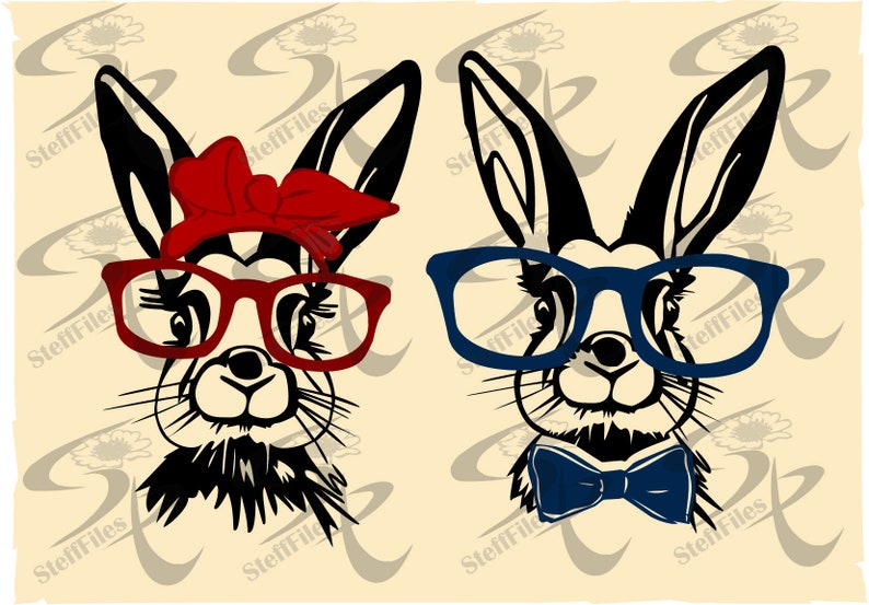Download Rabbit Face Bunny glasses bowtie bandana Easter animal | Etsy