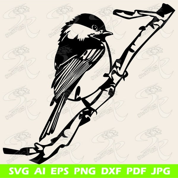 Chickadee SVG, Bird on branch svg, clip art Sparrow, Spadler Ducky, DXF, AI, png, eps, jpg, Download files, Art Print, graphical, Vector