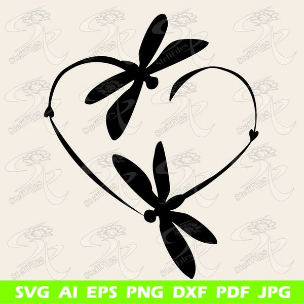DRAGONFLY Love heart SVG DXF, ai, png, eps, jpg, clipart valentines, Silhouette, Download files, Digital, graphical, Vector