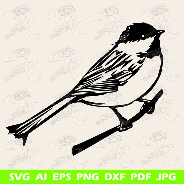 Chickadee svg Sparrow svg Bird on branch svg Ducky SVG, DXF, AI, png, eps, jpg, Download files, Digital, graphical