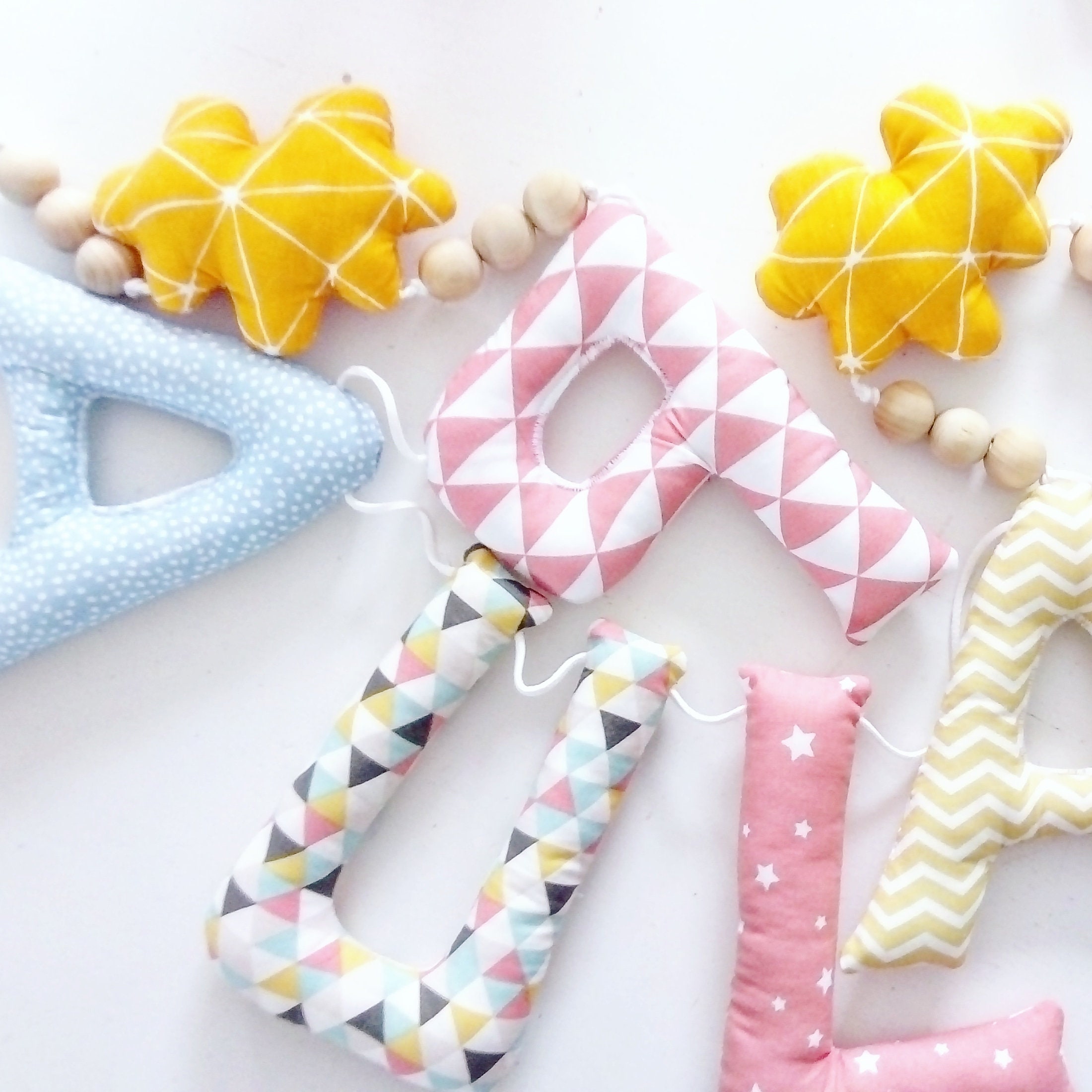 Frise Prénom de 5 Lettres, Tissus Au Choix, Aux Motifs Graphiques