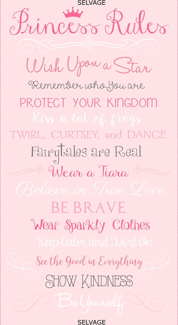 Pink Princess Word Fabric Princess Rules Panel by Timeless | Etsy
