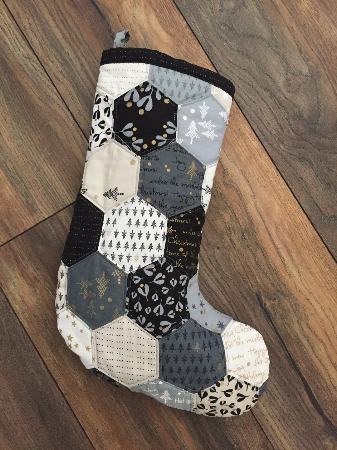 Modern Hexagon Christmas Stocking Quilted Stocking Kit Contains Fabric