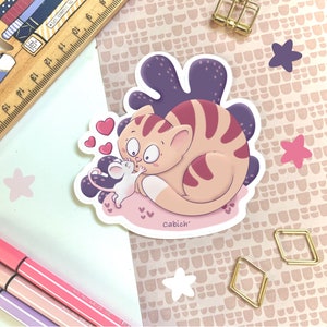 Autocollant " I love my cat ". Collection « Chat et souris », sticker chat. Autocollant fantaisie, bullet journal, autocollant kawaii